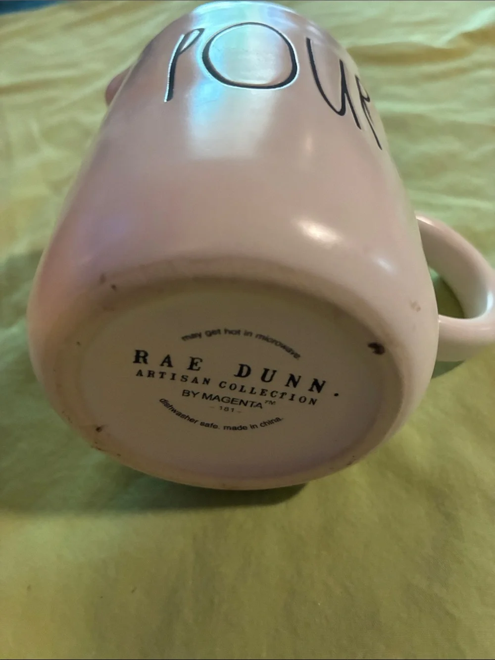 Rae Dunn White Ceramic Pour Pitcher Mug with Black Lettering